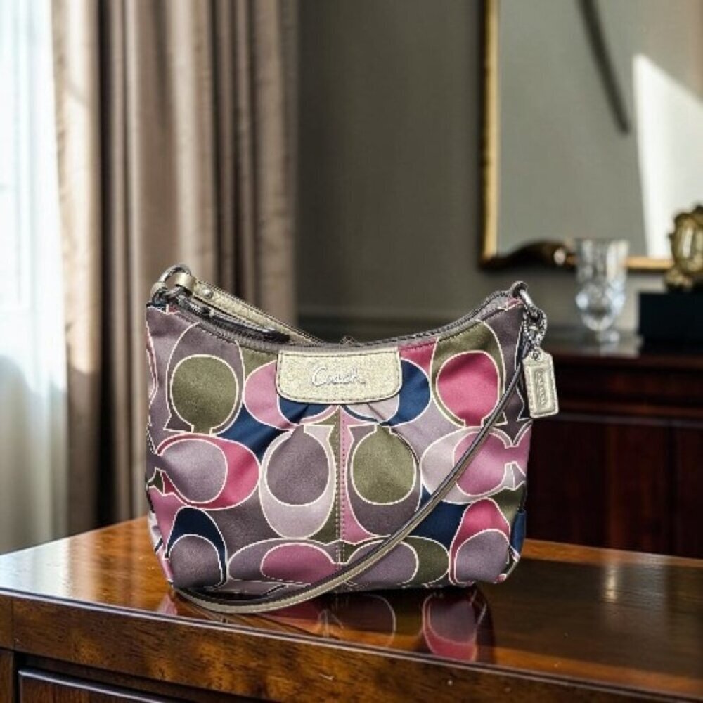Coach Ashley Scarf Print Y2K Sateen Leather Trim Crossbody Shoulder Bag COA